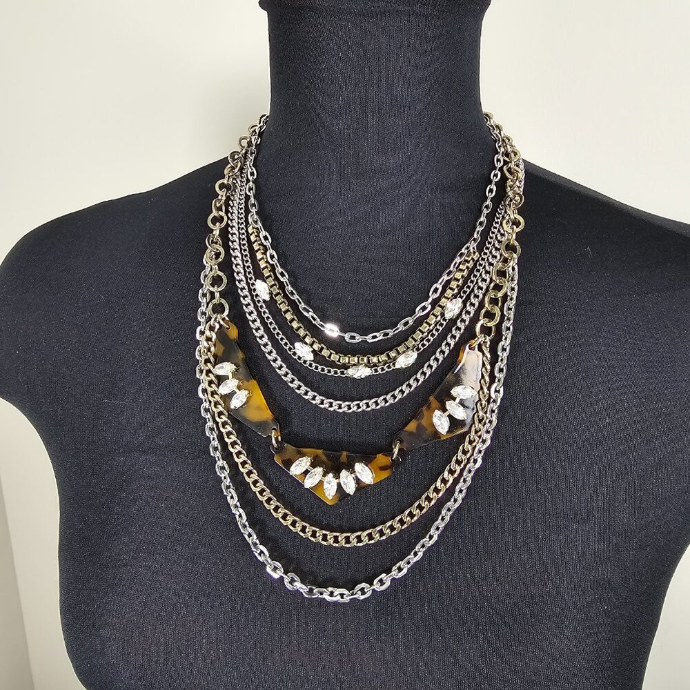 Express Multi-Strand Geometric Statement Necklace… - image 1